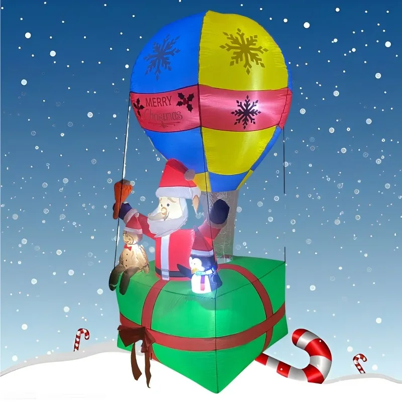 Inflatable Toy Hot Air Balloon Santa Christmas Inflatable Model Luminous Inflatable Model Christmas Atmosphere Decoration Model