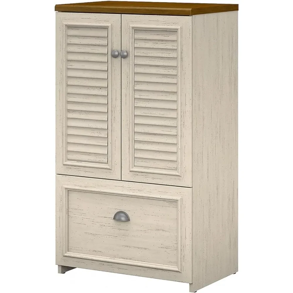 

Bush Furniture Fairview Storage Cabinet with Drawer, Antique White/Tea Maple (WC53280-03)