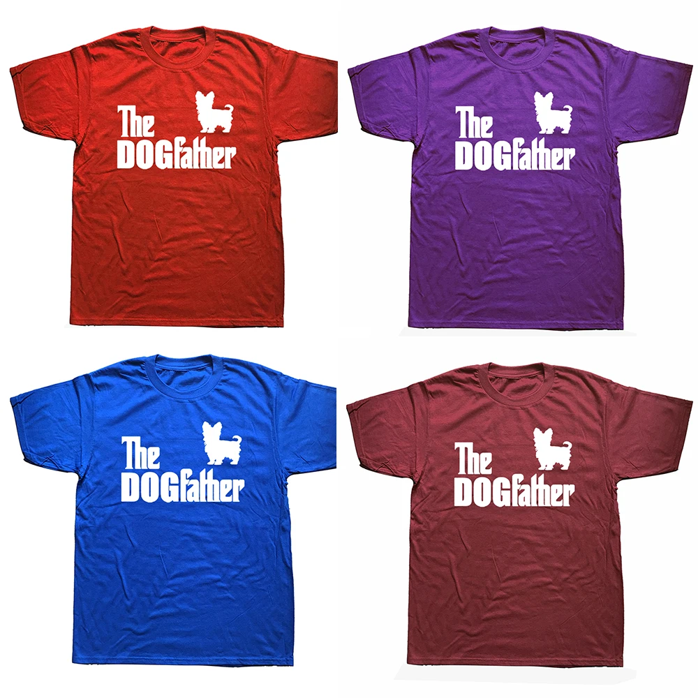 Dog Dad T-shirt The Dogfather Yorkshire Terrier Men's Yorkie Dog Tshirt Men Short Sleeve Cotton Tees Tops Harajuku