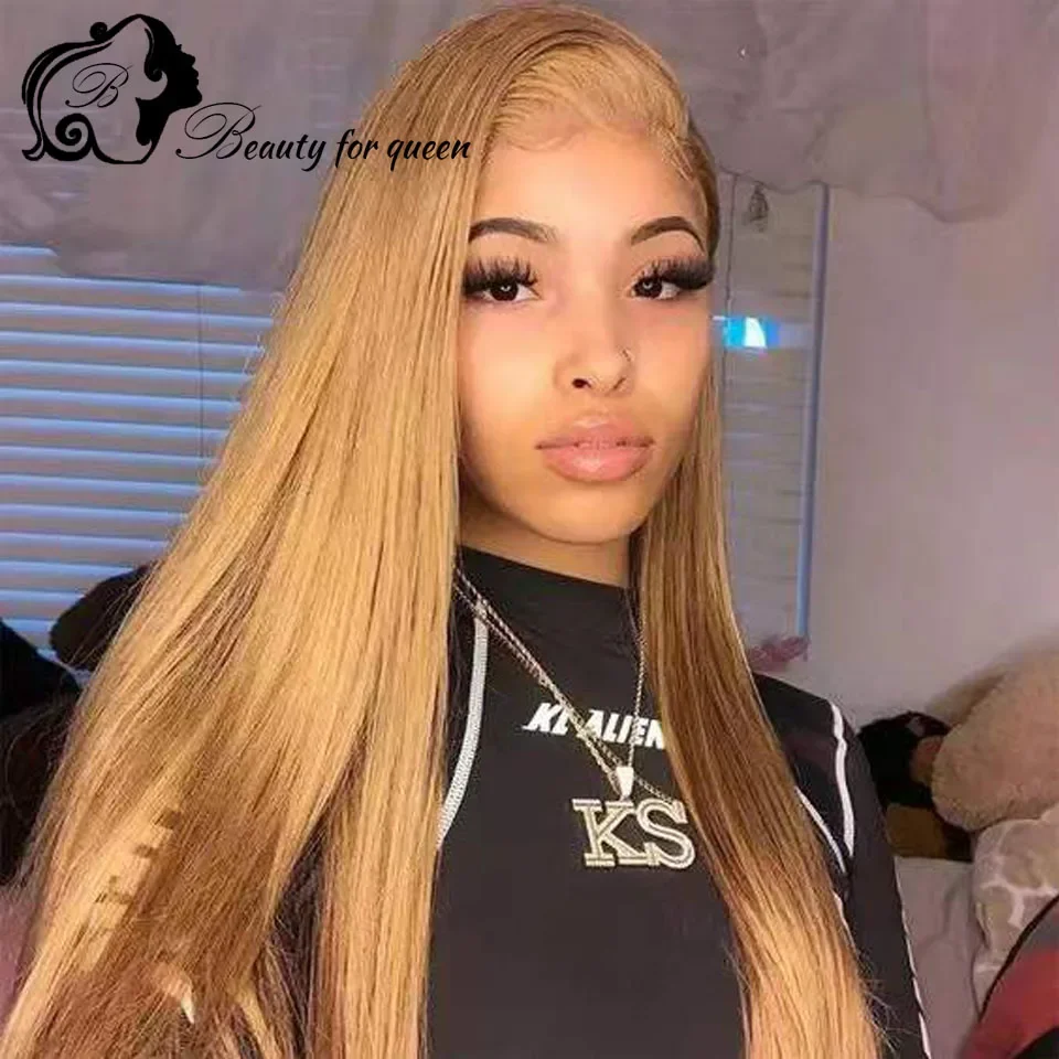 Honey Blonde 13x4 Lace Frontal Wigs 100% Human Hair Quality 180% Density Wearing Wigs Is Very Suitable For Attending Banquets