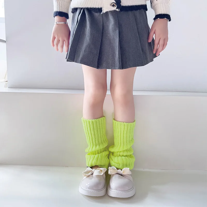 Autumn Solid Color Leg Warmers Middle Tube Socks Knitted Y2K Lolita Style Mid-Calf Socks for Children Girl
