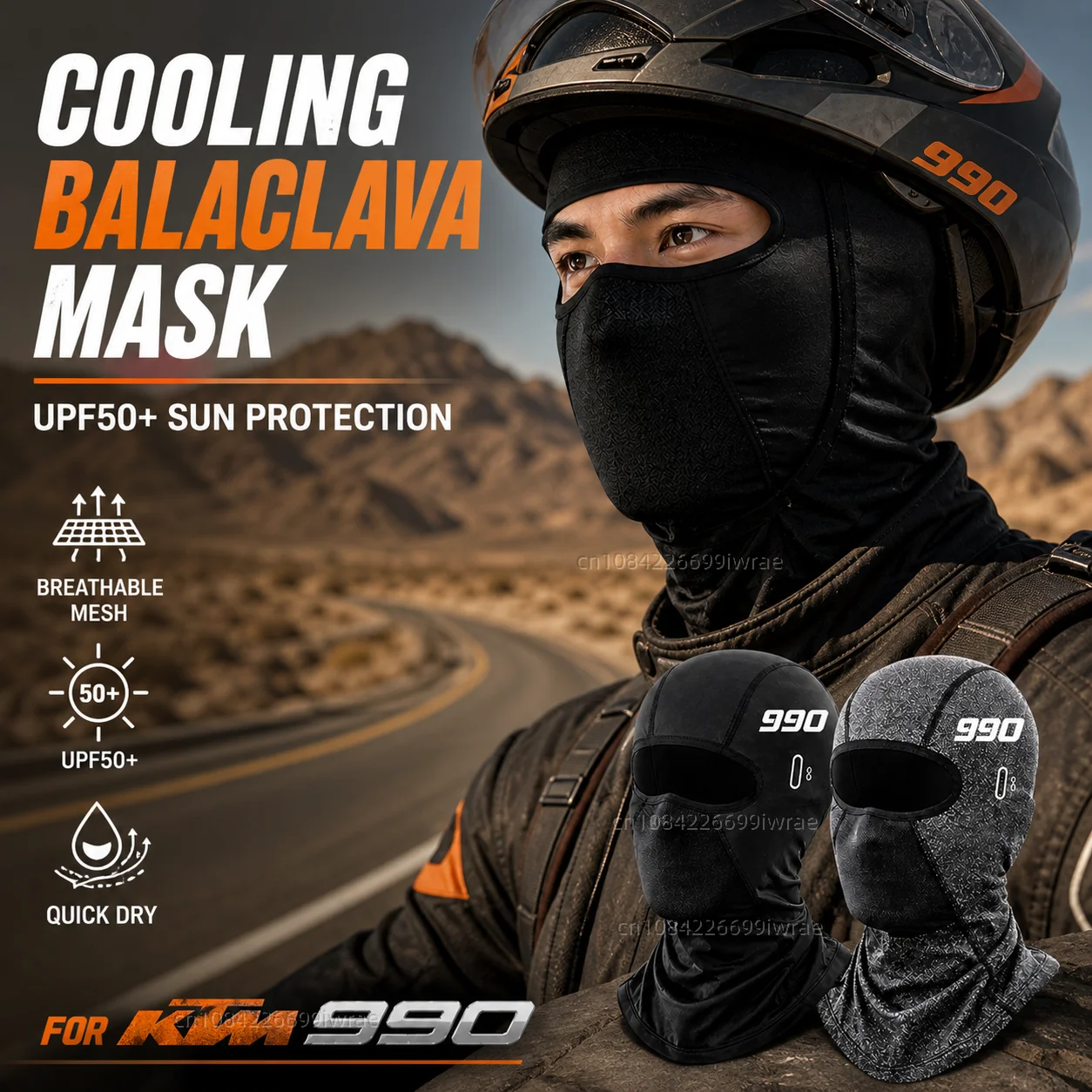 Cooling Motorcycle Balaclava Mask UPF50+ UV Protection Breathable Face Cover Summer For KTM 990 Super Duke 990 Supermoto R