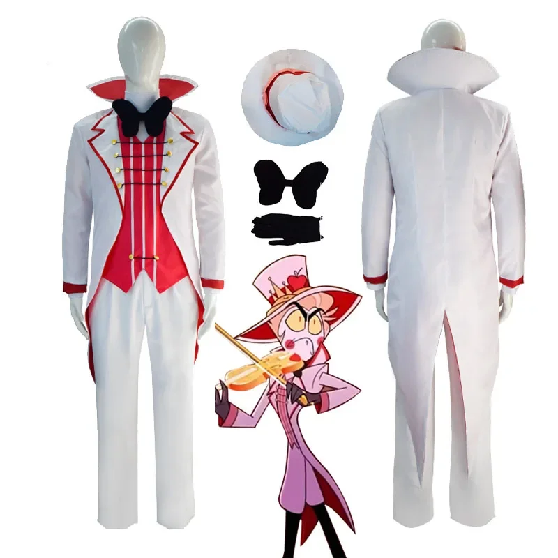 

Anime Lucifer Cosplay Hazbin Cos Hotel Costume Hat Lucifer • Morningstar Red White Uniform Set Neutral Halloween Carnival Disgui