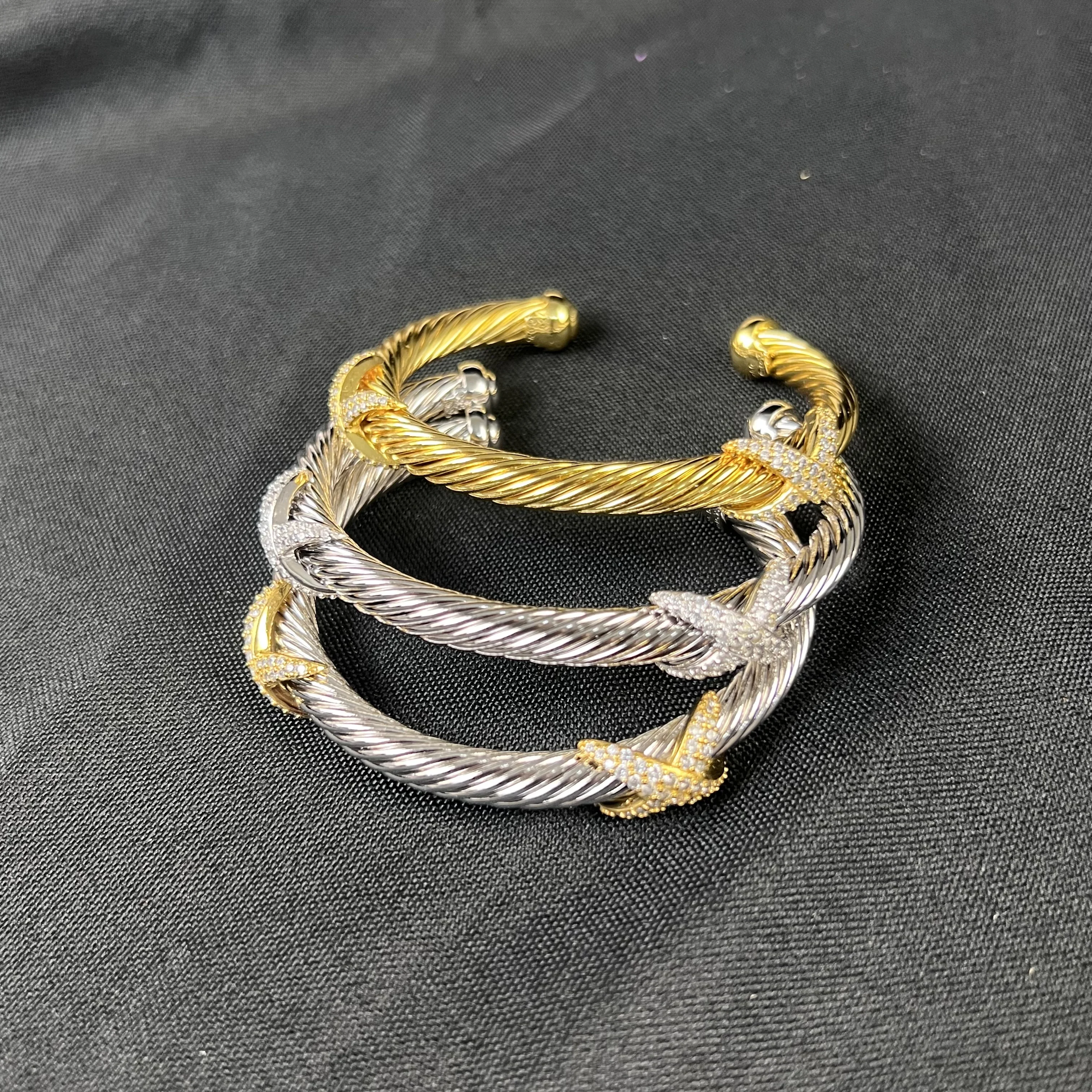 

S925 sterling silver 2025 new 7mm with diamond x bracelet neutral fashion trend retro personality popular simple luxury jewelry