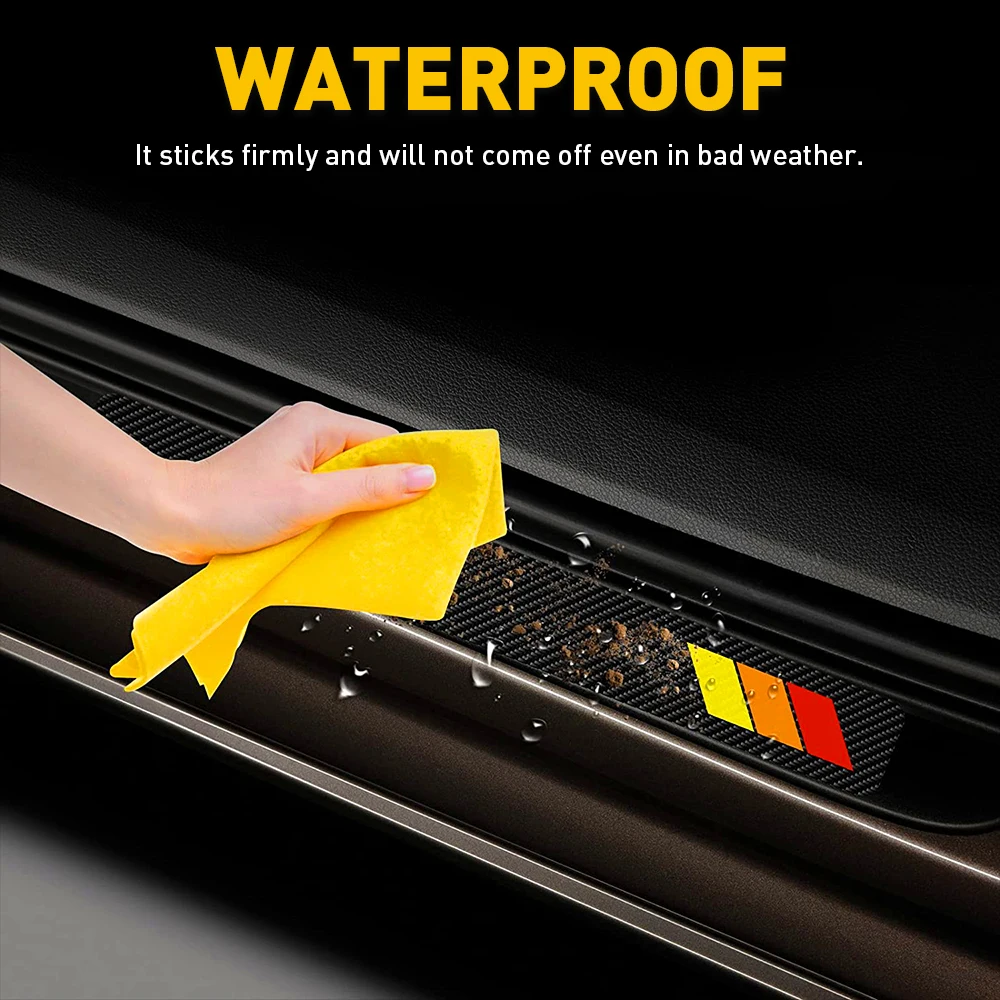 Car Door Sill Protector Sticker Tri-Color Carbon Fiber For Toyota Camry Corolla Tacoma Rav4 Sequoia Tundra 4Runner Highlander