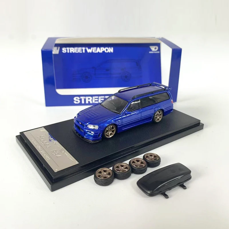 

Уличное оружие Модель 1:64 Автомобиль Stagea R34 литье под давлением Veicle W/багажник на крышу и ступица колеса-металлический синий