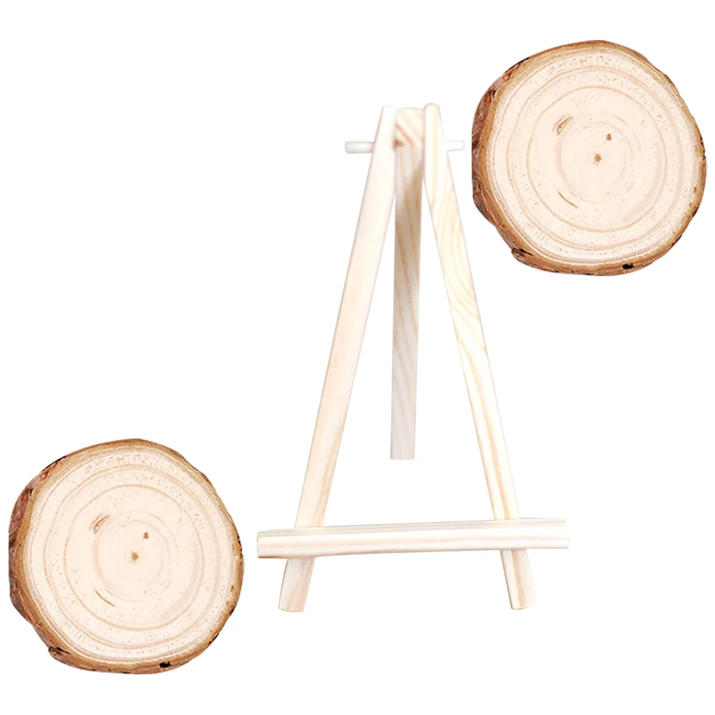 

2 Pcs Unfinished Round Wood Slices Natural Wooden Cutouts with Stand for Handicrafts
