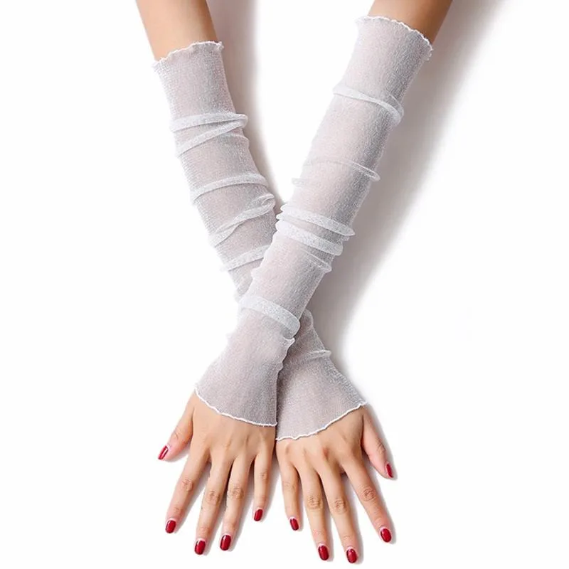 Summer Fashion Lady Gauze Sun Protection Sleeves Gloves Uv Breathable Mittens Women Thin Long Fingerless Arm Warmers Sunscreen