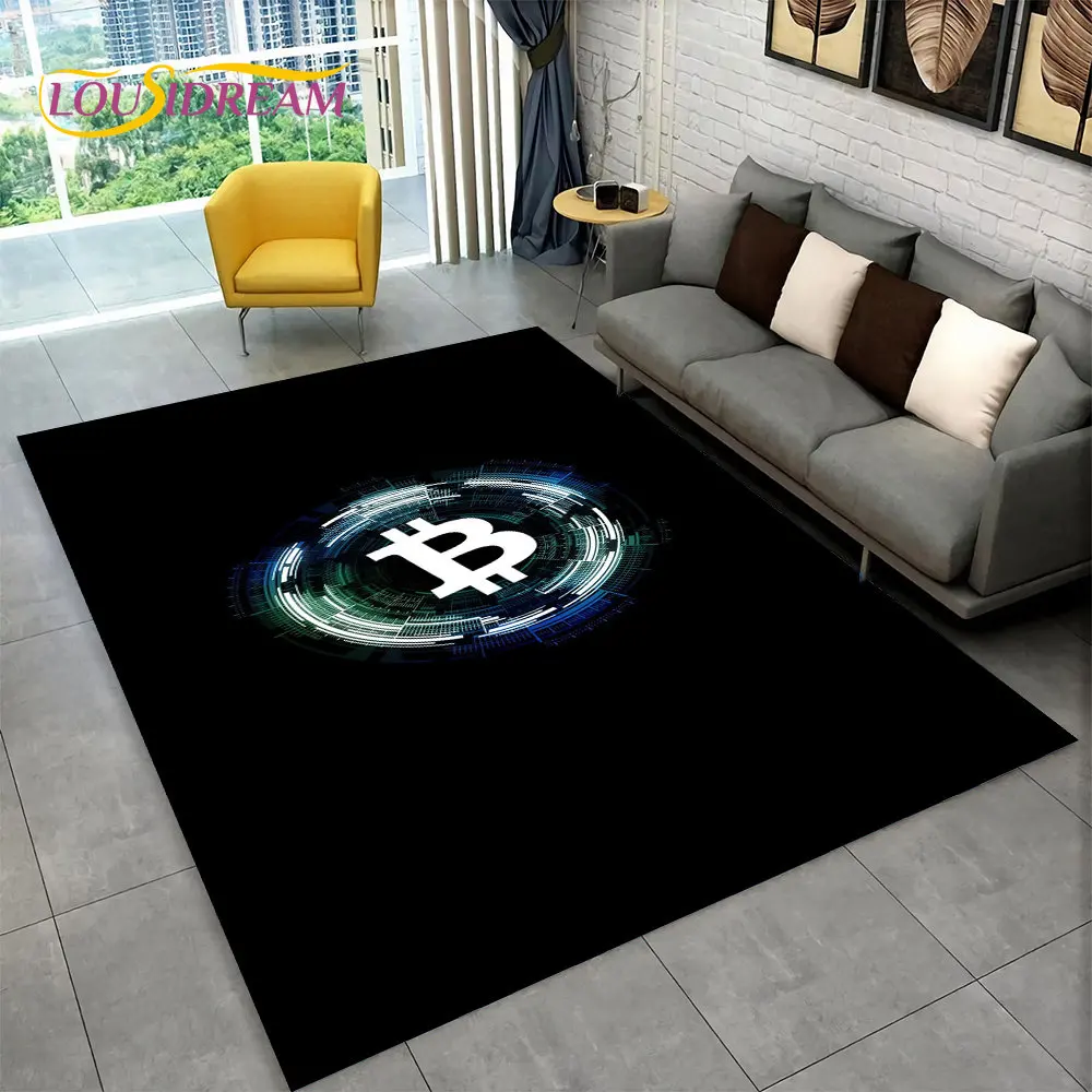 3D ビットコイン仮想通貨エリアラグ L、リビングルーム、ベッドルーム、ソファ、プレイルームのドアマット装飾用カーペットラグ、子供用滑り止めフロアマット  - AliExpress
