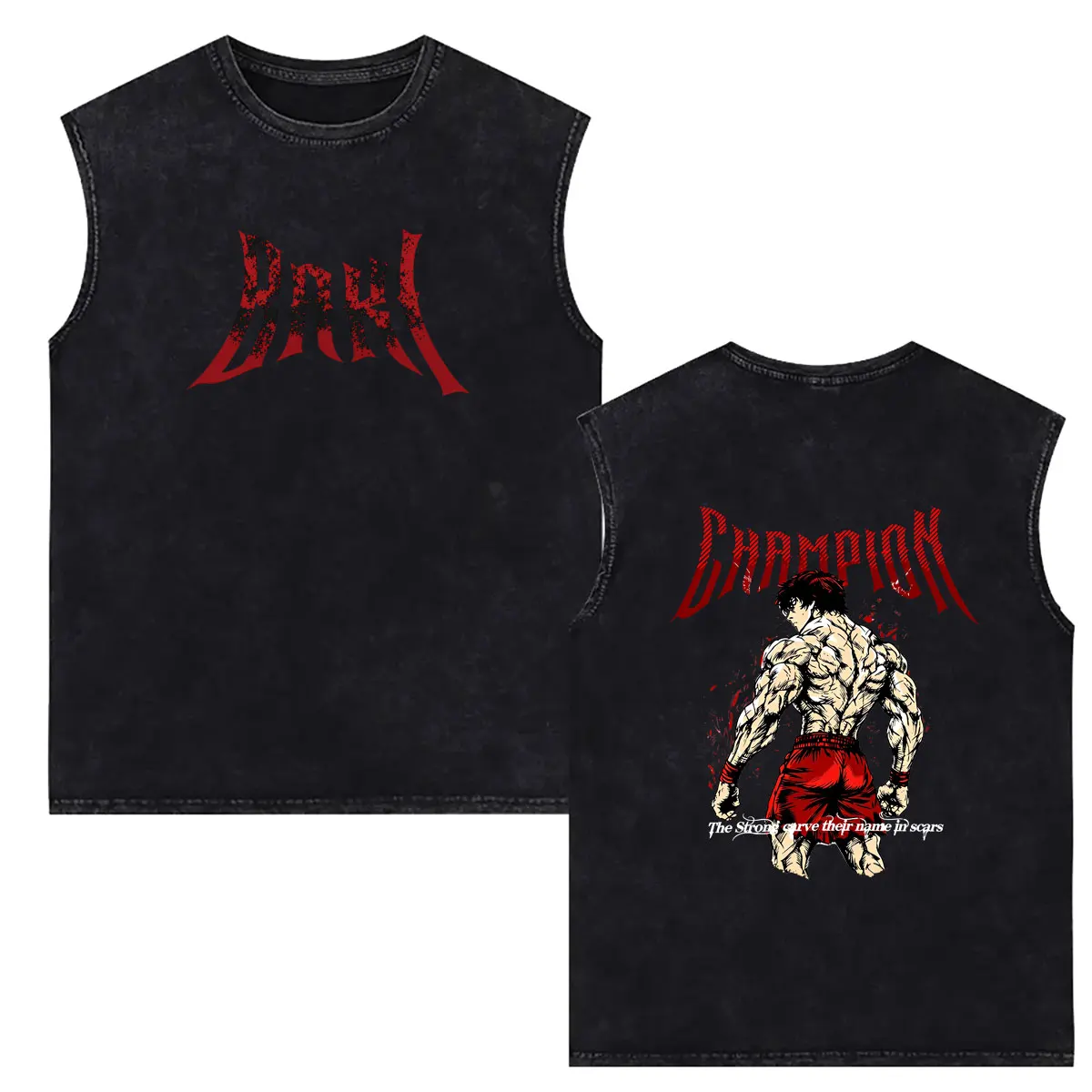 Anime Baki The Grappler Baki Hanma The Strong Carve Their Name in Scars Washed Vintage Tank Tops Men's Fashion Sleeveless Vest