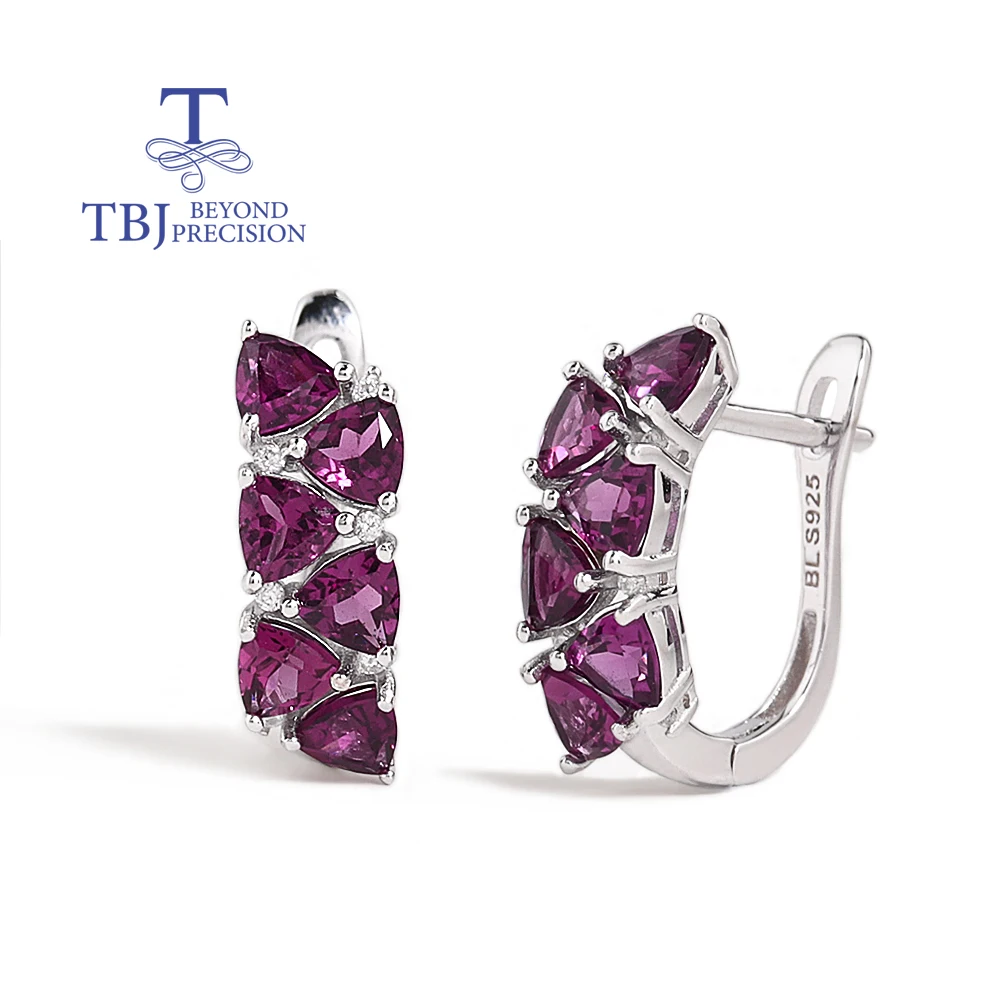 

Simple design 925 Sterling silver earrings natural triangle 4.0mm Rhodolite garnet fine jewelry for women's daily and party wear