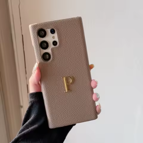Samsung Personalized Letters Leather Phone Case Cover Initial Name Gold Fit for S24 S23 S22U S21 Plus