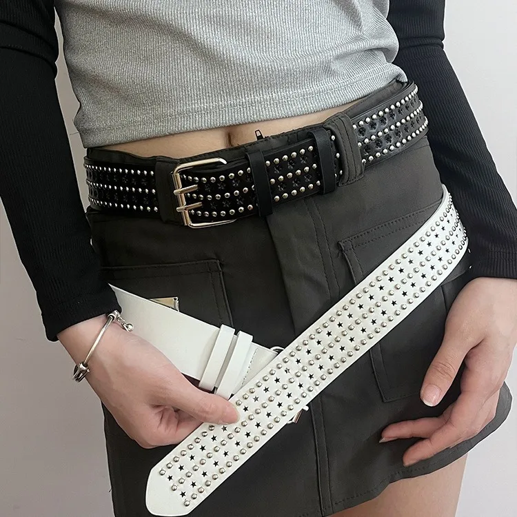 

2025 Designer Belt Girl Punk Style Girl Star Rivet Wide Belt Double Row Buckle Waist Seal Spicy Girl Y2K Belt N Wide Waist Seal