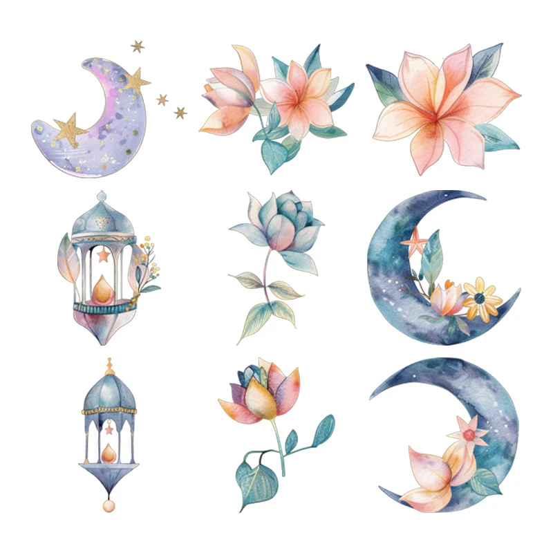 

Iron-on transfers For Clothing water color painting mosque ramadan kareem golden calligraphy moon muslim arabic Heat Transfers