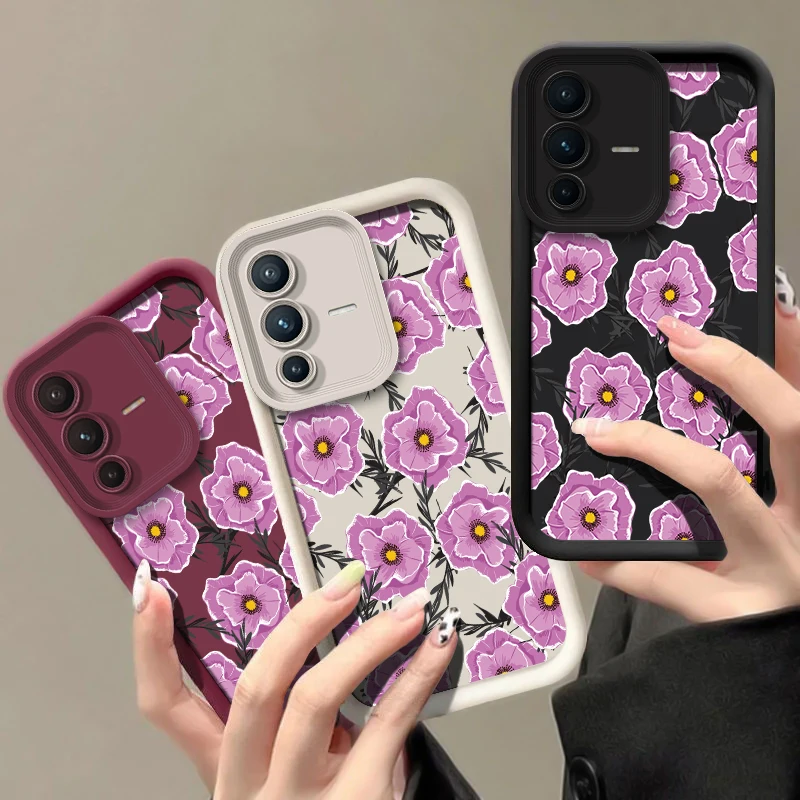 Graceful Pink Flowers Soft Phone Case For Vivo V25 V25E V27 V27E V29 V29E V30 V30E V30SE V40 V40SE Pro Lite Silicone Cover Funda