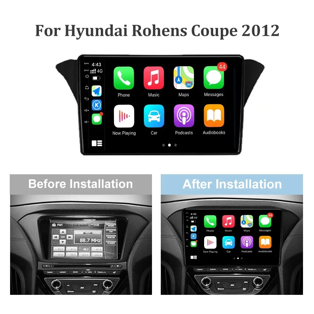 Para Hyundai Rohens Genesis Coupe 2012 Android 14 pantalla de Radio de coche 2 Din estéreo Multimedia inalámbrico Carplay estéreo 4G unidad principal