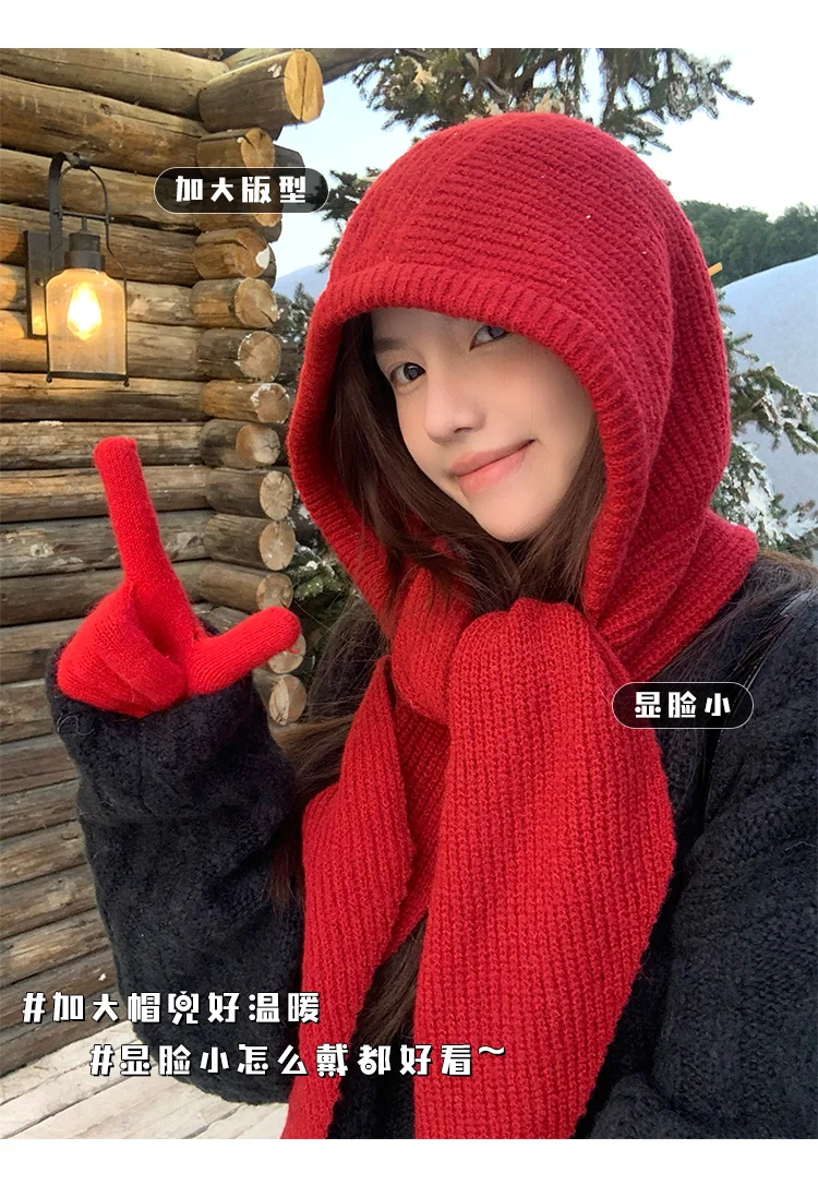 Koreanische Sturmhaube Motorhaube Frauen Skullies Mützen Hut Schal Einteilige Verdickte Warme Hals Schutz Winter Zubehör Gestrickte Gesetz – Detail 6