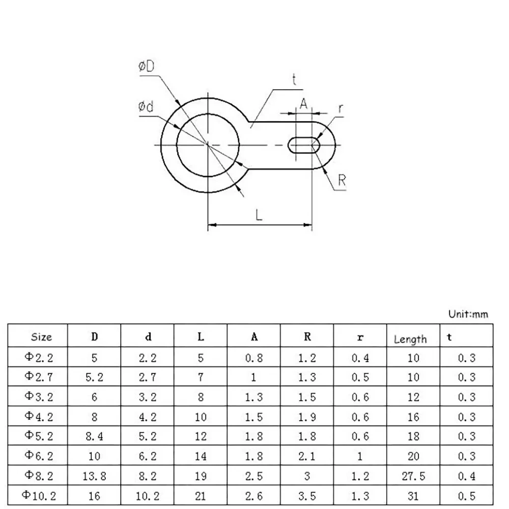 100PCS M2.2 M2.7 M3.2 M4.2 M5.2 M6.2 M8.2 Solder Tag Lug Ring Earth Connector Welding Washer Copper Soldering Lug