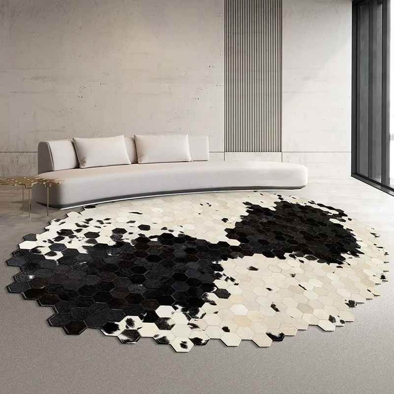 

Irregular Customizable Oval Carpet For Living Room Cowhide Fur Rugs For Bedroom Large Size Splicing Sofa Coffee Table Floor Mats