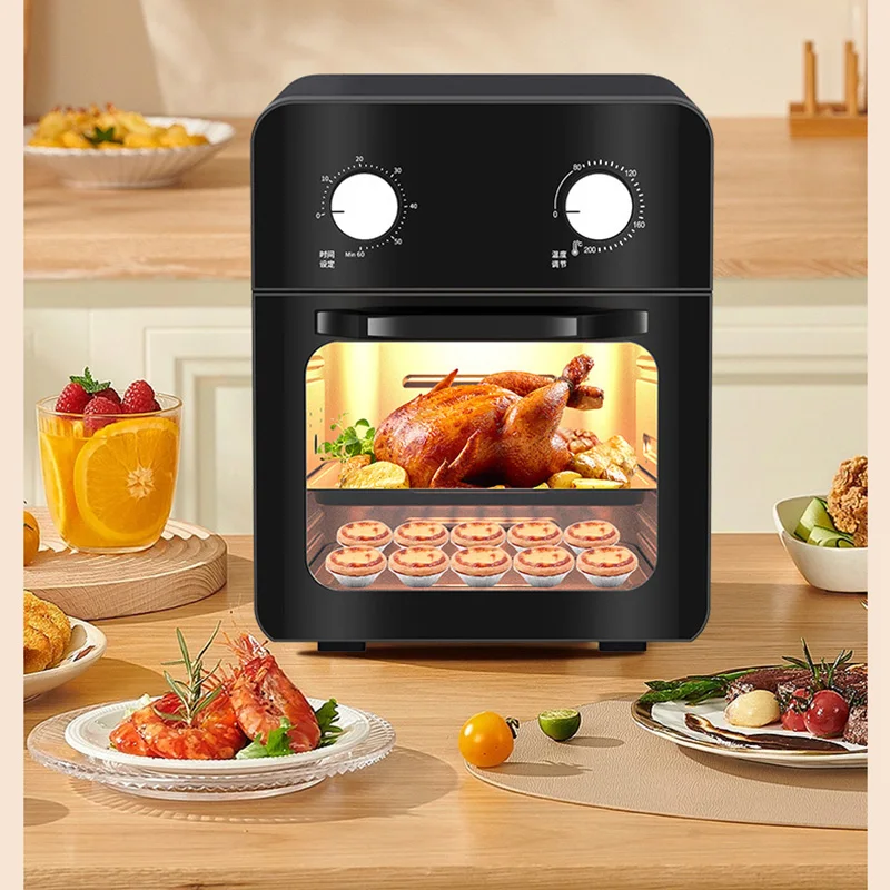 Forno Multifuncional 10L/20L com Esterilização de Utensílios, Fritadeira a Ar, Cozimento a Vapor e Janela de Visualização Transparente