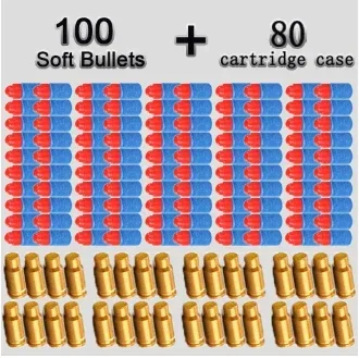 80Shells And 100 Soft EVA Bullets For Toy gun Glock Colt 1911 Shooting Game For Kids Boys