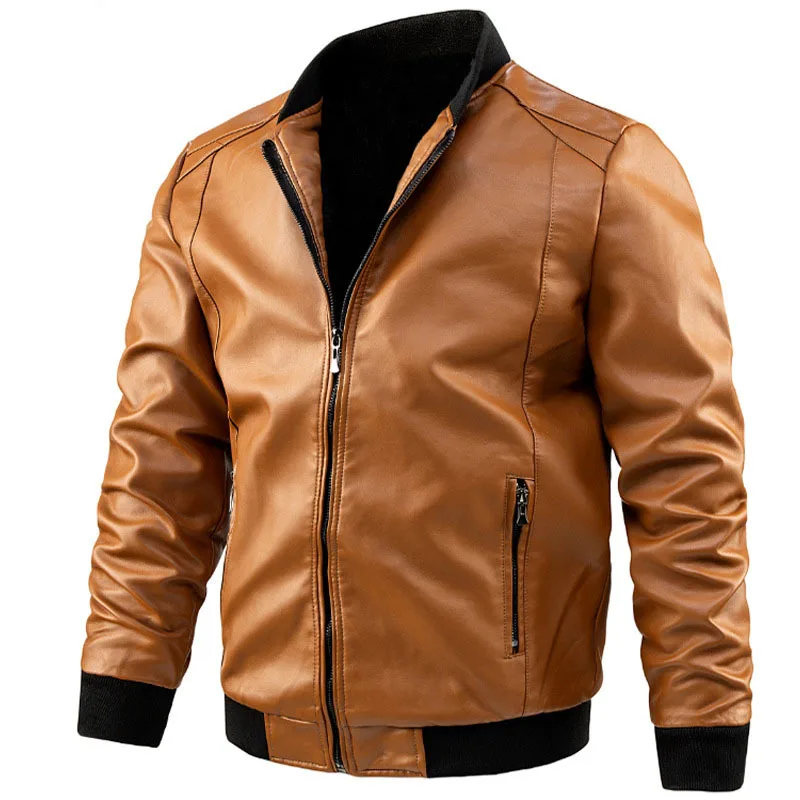 Boys Brown PU Leather Motorcycle Biker Jacket 7xl 8xl 5xl 6xl Oversized Faux Leather Zip Up Coat Men Casual Male Blue Outerwear