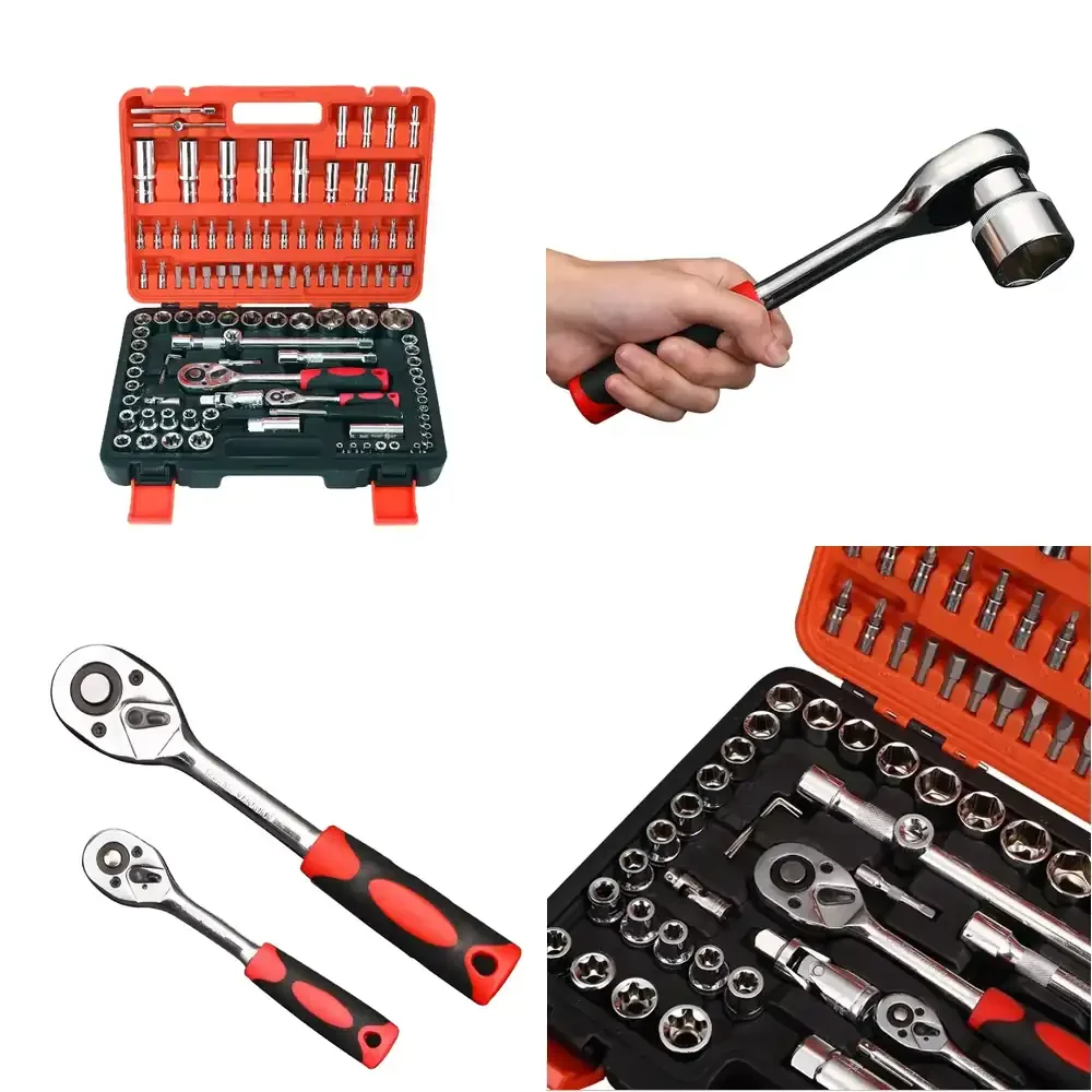 

108-Piece Cr-V Auto Repair Fast Ratchet Wrench Tool Set 1/2 1/4 Size Adapter Sleeve Hand Tools
