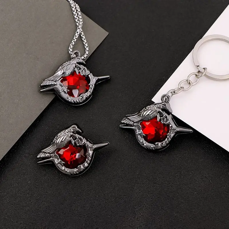 Love and Deepspace Sylus Brooch Necklace  Keychain Ring Cosplay Choker Unisex Game Dark Black Crow Ring Halloween Party