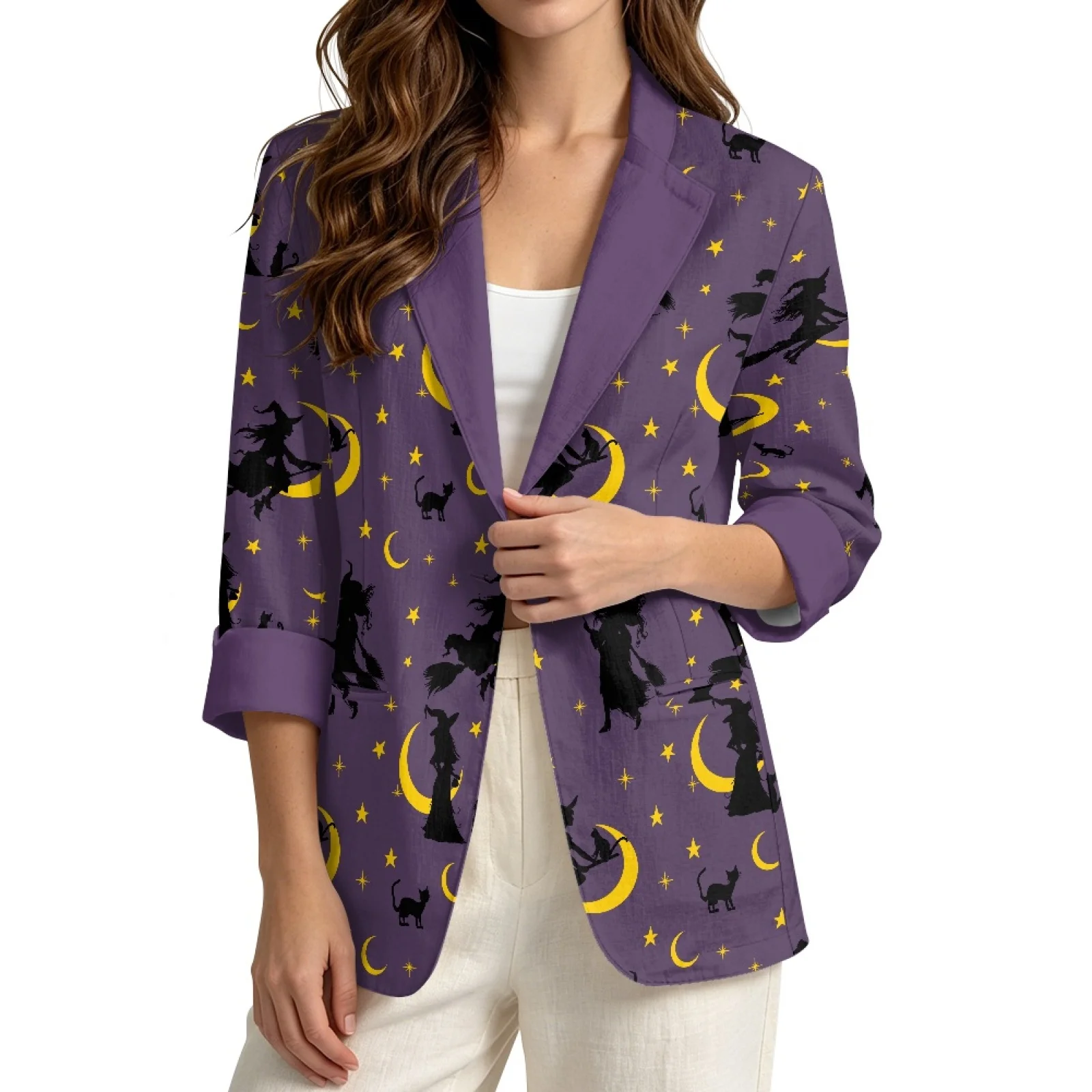 PENSTROLL Halloween Moon Linen Style Cardigan Jacket for Loungewear Breathable Beach Cover Ups Jackets