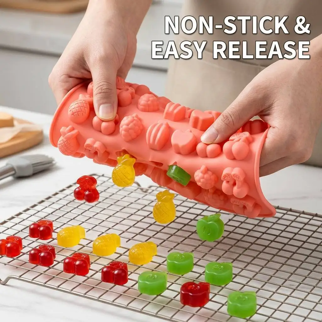 Gummy Fruit Molds, BPA Free Food Grade Silicone Molds, Chocolate Candy Mold Include  Cherries Grape Banana Apple Pineapple Shape