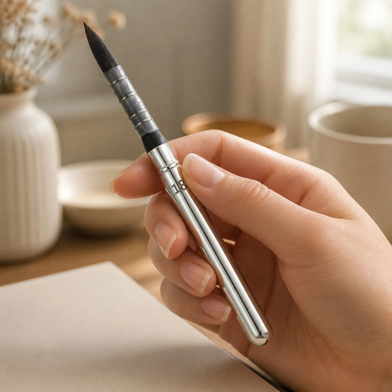 4 Pieces Round-Pointed Paintbrush Comfortable Grip Synthetic Bristle Brush Stainless-Steel Ferrule Brush Shape-Retentive