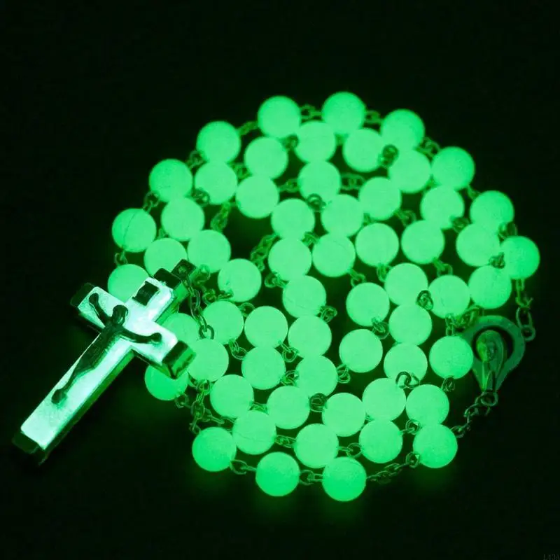 L43A Glow Rosary Necklace Jesus Christ for Cross Pendant Noctilucent Chai - view 5