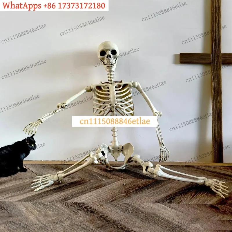 k3 90cm Life-Size Posable Halloween Skeleton, Weather-Resistant Outdoor Decoration & Party Photo Prop