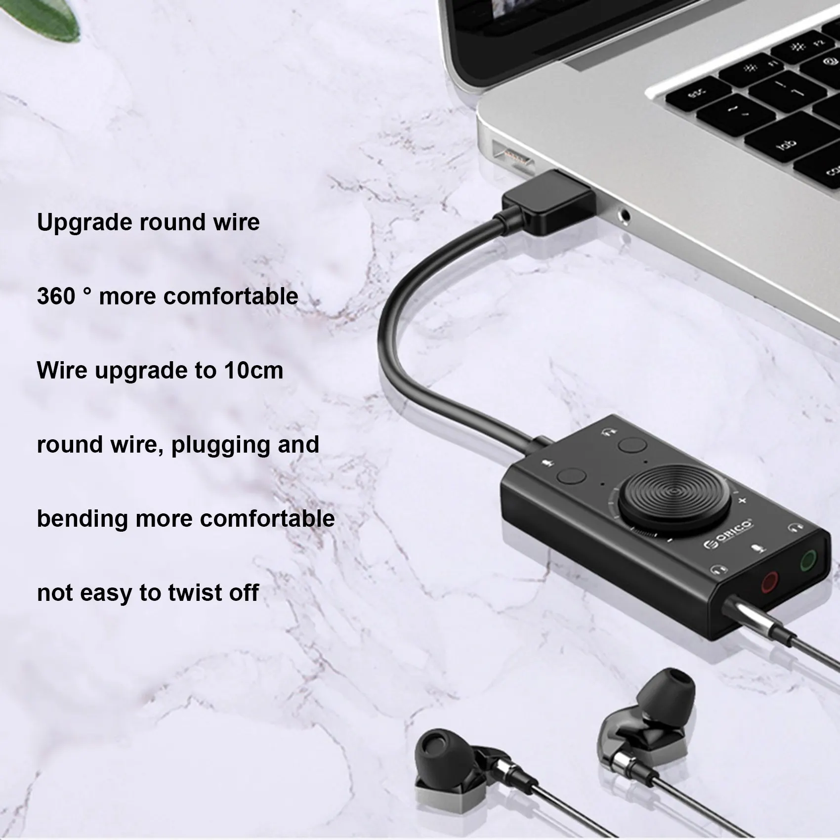 ORICO SC2-BK External USB Sound Card USB Audio Adapter Headset Drive-Free Sound Card for Laptop Desktop Computer