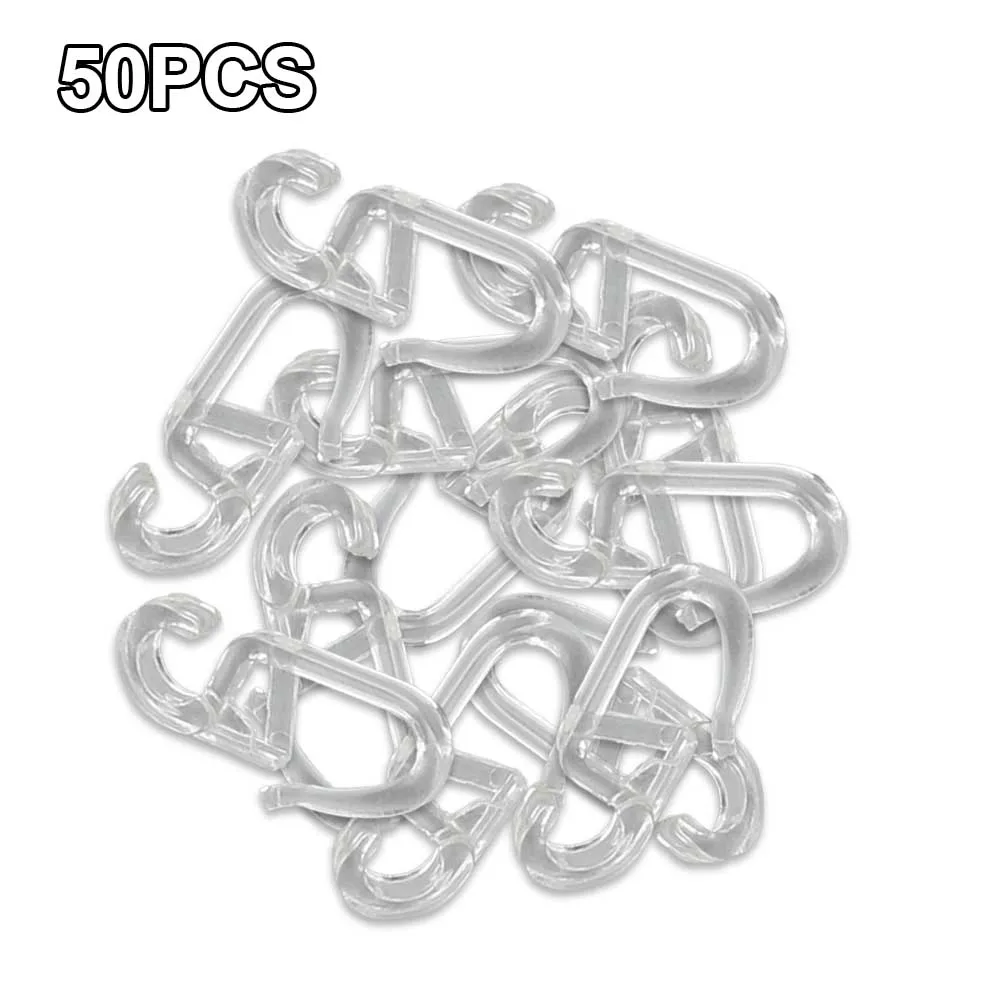 50pcs Curtain Folding Hooks Strong Tension Clip Ring Window Curtain Hanger Hooks White Plastic Curtain Hook Decorative Accessory