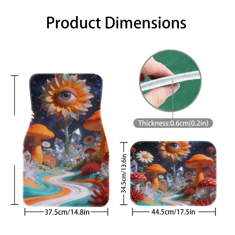 4pcs Car Floor Mats Psychedelic Night Garden Celestial Visions & Whimsical Flora All Weather Protection Decorative Car Universal