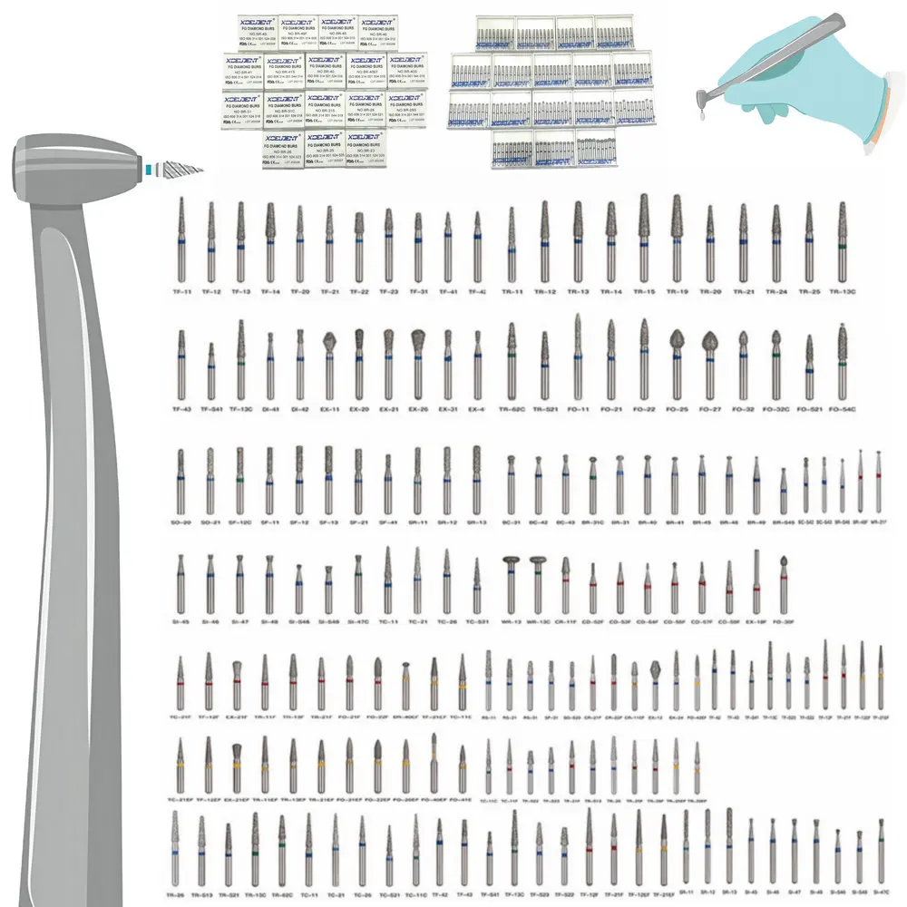 10pcs Dental Diamond Burs Drill FG 1.6mm Dental Dia-Bur for High Speed Handpiece Dentistry Tools Cavity Preparations 78 Sizes