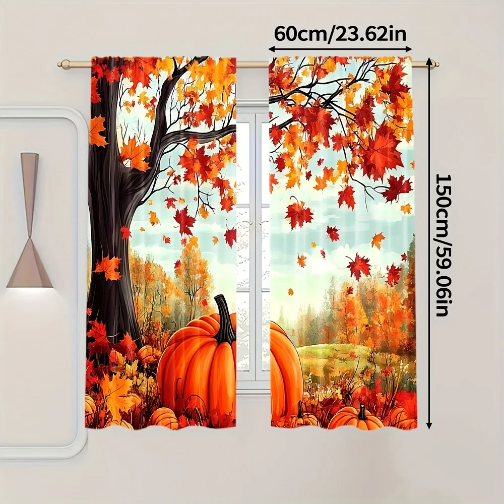 Autumn Fall Leaf Tree Pumpkin Seasonal Window Curtain Curtain Panel for Home Decor Autumn Harvest Fall Season
