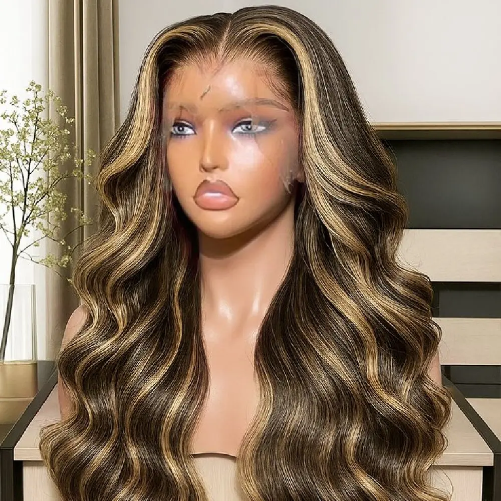 

32 34 дюйма 5x5 кружевная передняя объемная волна 200% плотность P4/27 Highlight 13x4 HD прозрачный кружевной бразильский парик из человеческих волос для женщин