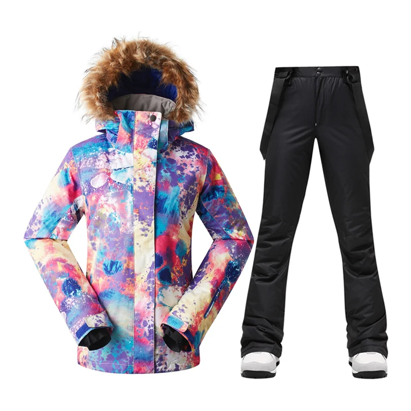 Terno de esqui das mulheres inverno quente jaqueta de esqui calças à prova de vento à prova dwindproof água esqui snowboard jaqueta calças esportes