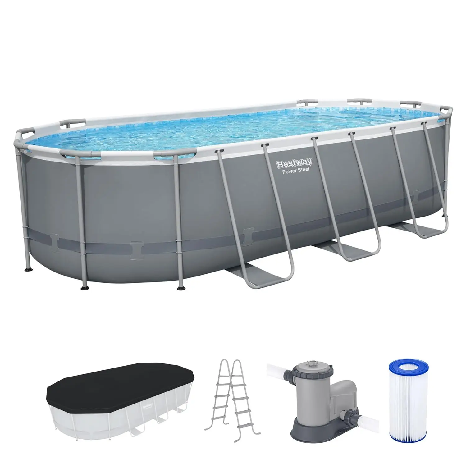 

18' x 9' x 48" Oval Metal Frame Above Ground Swimming Pool Set with Filter Pump Ladder & Cover, Custom
