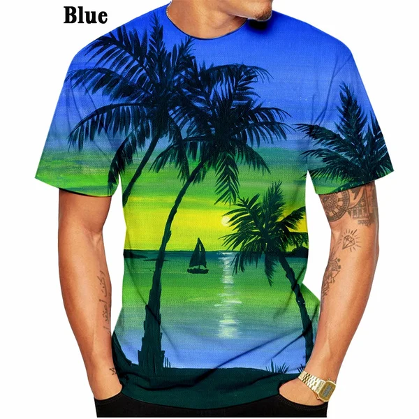 Hot Sale!Summer Women/Men\'s Couple Tops T Shirt Hawaiian 3d Print Palm Motif Unisex Top Shortsleeve T Shirt XS-5XL