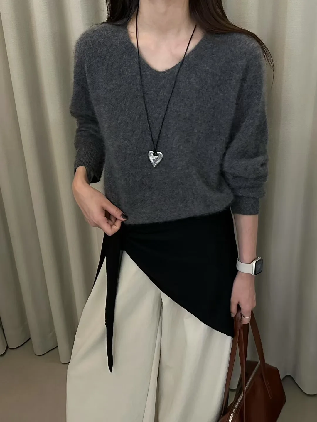 Suéter feminino de malha de lã macia V-Ne, suéter pesado de luxo Fce V-Ne Camere outono inverno roupa confortável