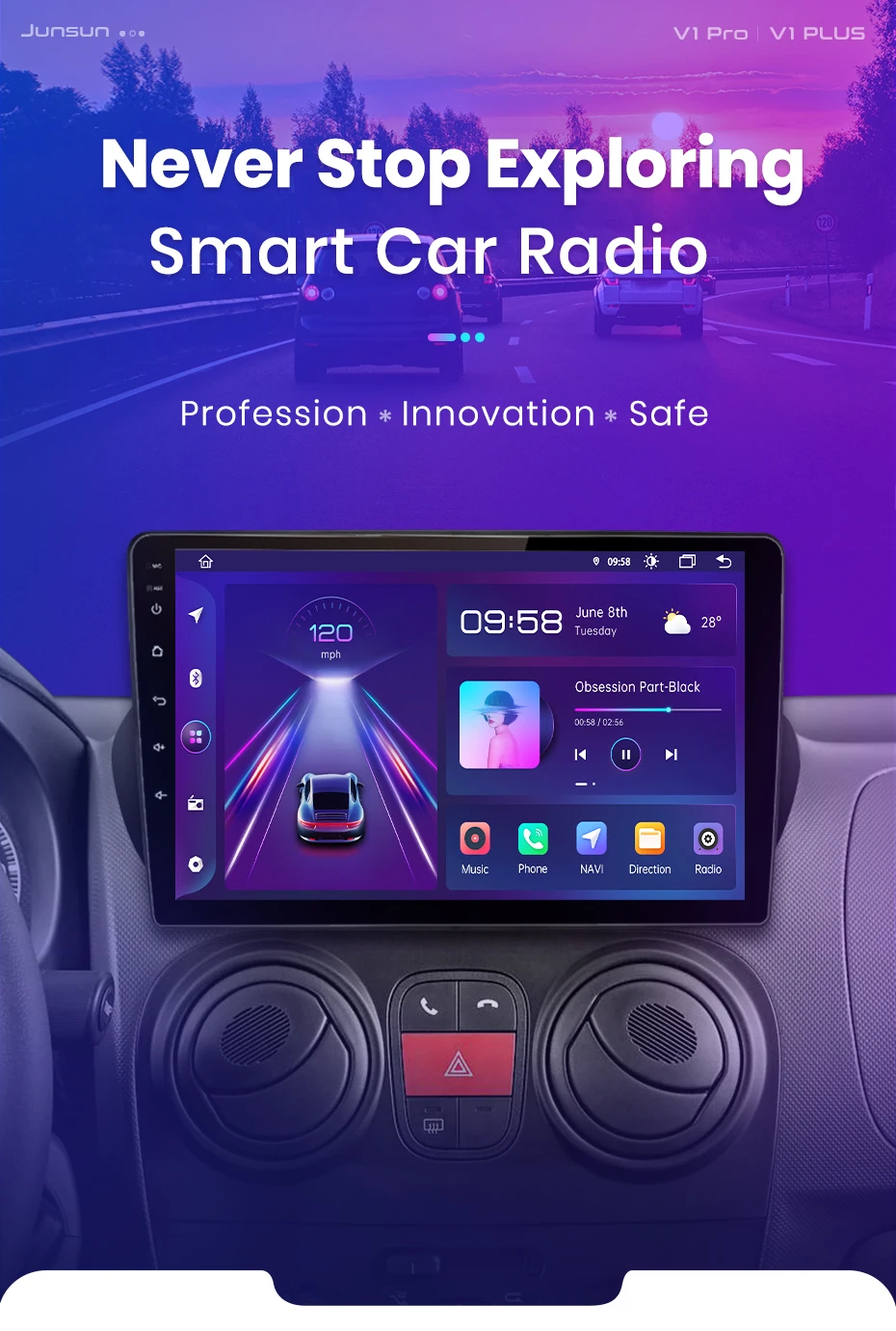 Junsun Wireless CarPlay für Apple Android14 Auto Autoradio für Fiat Fiorino Qubo Citroen Nemo Peugeot Bipper 2008-2017 Stereo – Detail 1