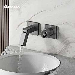 AITANA 벽 장착 디지털 욕실 수도꼭지, 대야 온수 및 냉수 수도꼭지, 황동 블랙 내장, 일정한 온도 디자인, 럭셔리