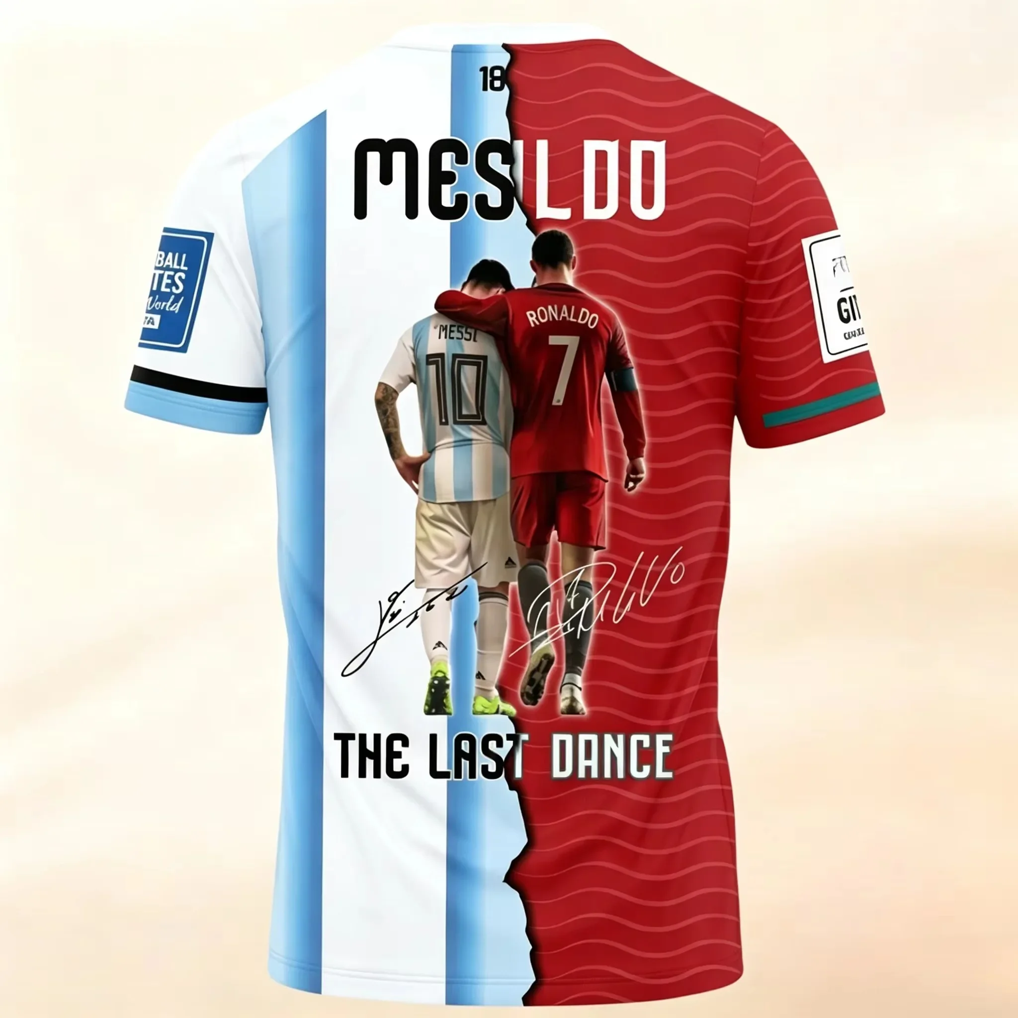 Messi Ronaldo Commemorative Jersey Football Stars Fusion Design Argentina Portugal Fan Souvenir T‑Shirt Adults and Children