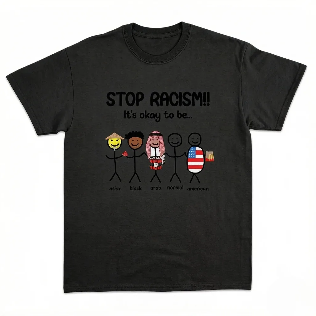 Stop Racism It's Okay To Be Asian Black Arab American Graphic T-Shirt Crew Neck Short Sleeve Summer Streetwear Casual Gift Tops