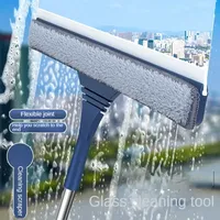 2 in 1 Window Mesh Screen Brush Window Cleaner Magic Broom Wiper Telescopic Long Handle Window Mop Squeegee Wiper Cleaning Tool