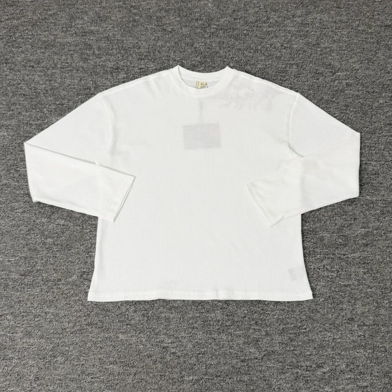 Men Woman Heavyweight Waffle Knit Crew Neck Derschutze Long Sleeve Tops Unique Design Loose Blossom Embroidery T-Shirts