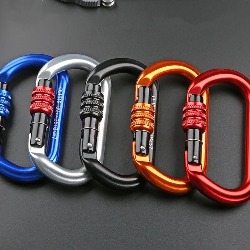 Outdoor O-shape Carabiner 25kN Aluminum Oval Hook Rock Climbing Auto Locking Screw Gate Carabiner Rock Climbing Carabiner